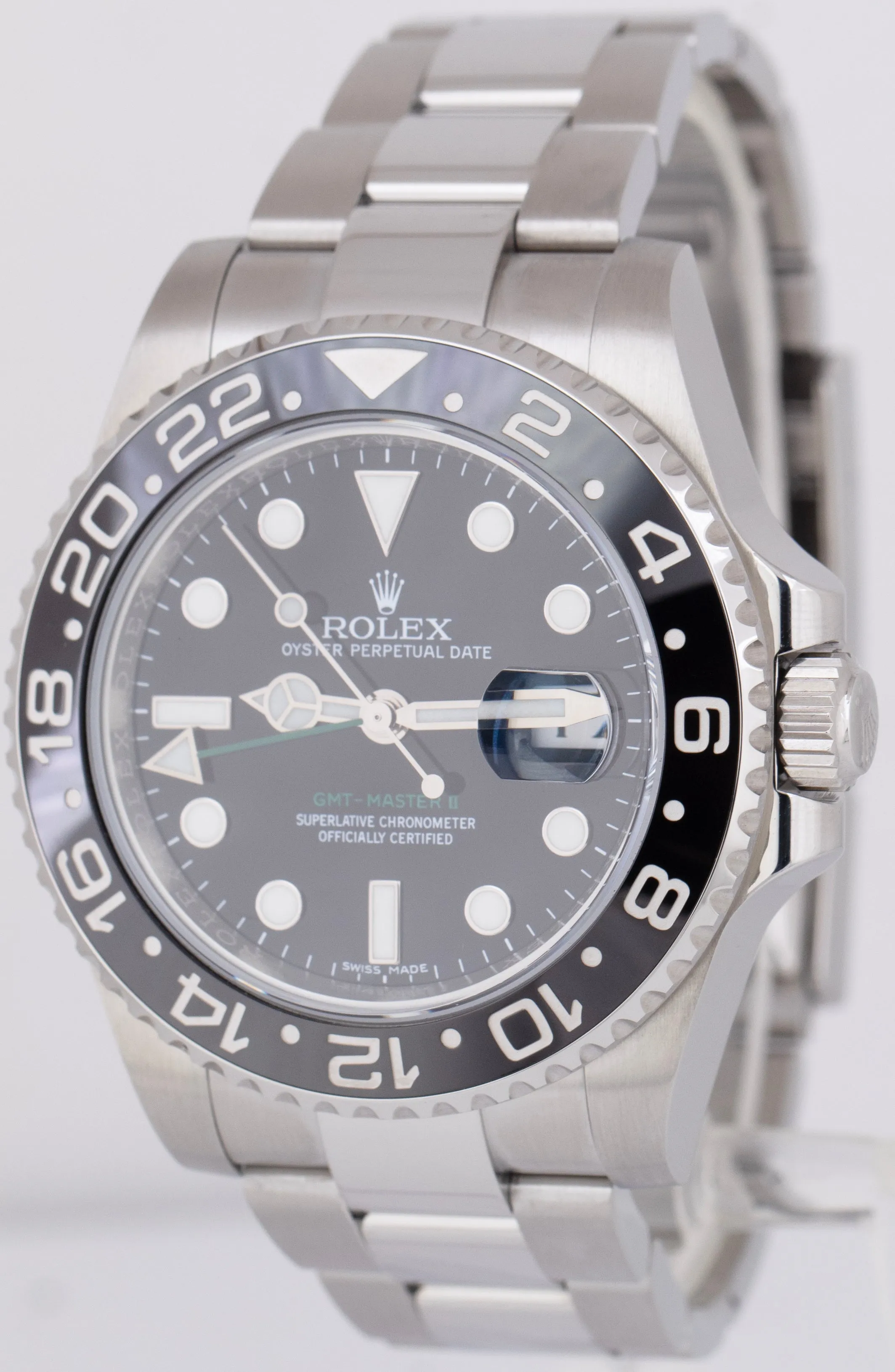 MINT Rolex GMT-Master II Black Green Stainless Steel 40mm Date Watch 116710 LN