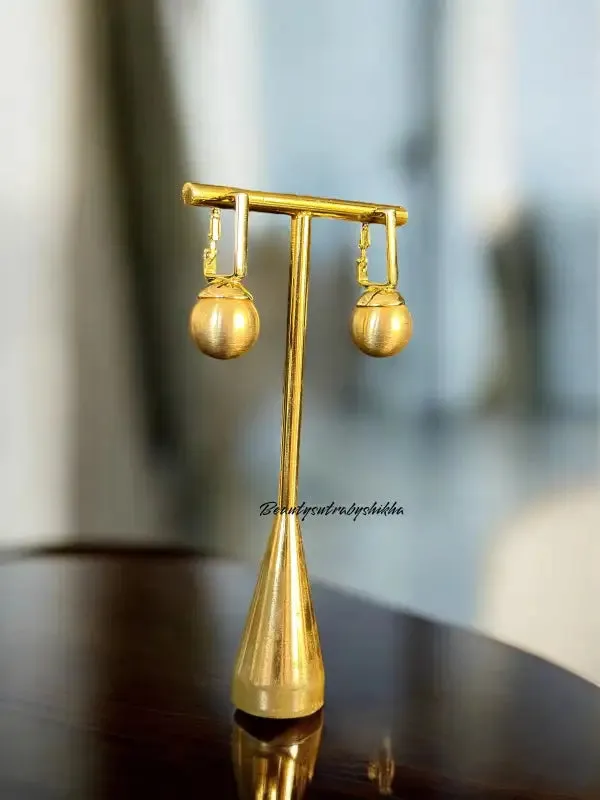 Modern Matte Finish Golden Drop Ball Earrings – Sleek & Elegant Design for Everyday Wear