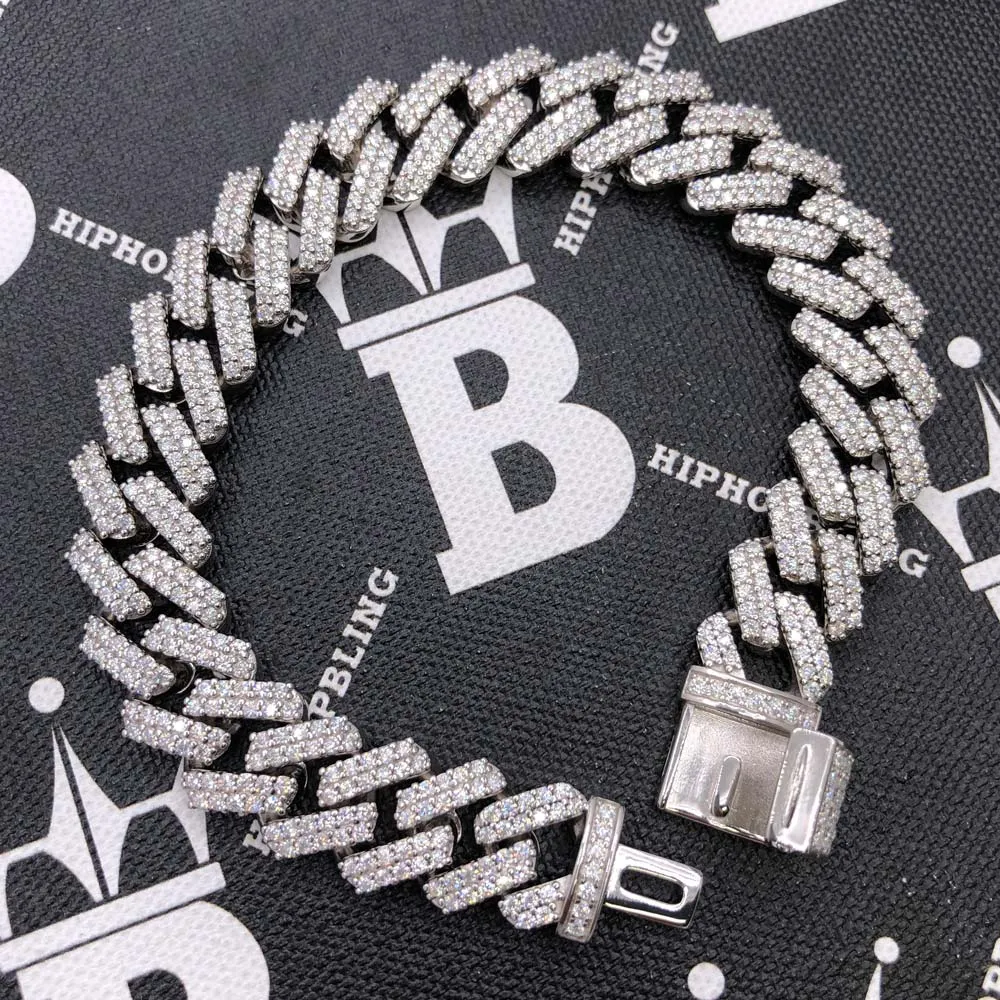 Moissanite Sharp Cuban Link Iced Out Bracelet 13MM .925 Sterling Silver