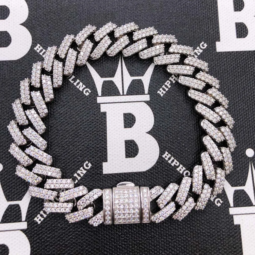Moissanite Sharp Cuban Link Iced Out Bracelet 13MM .925 Sterling Silver