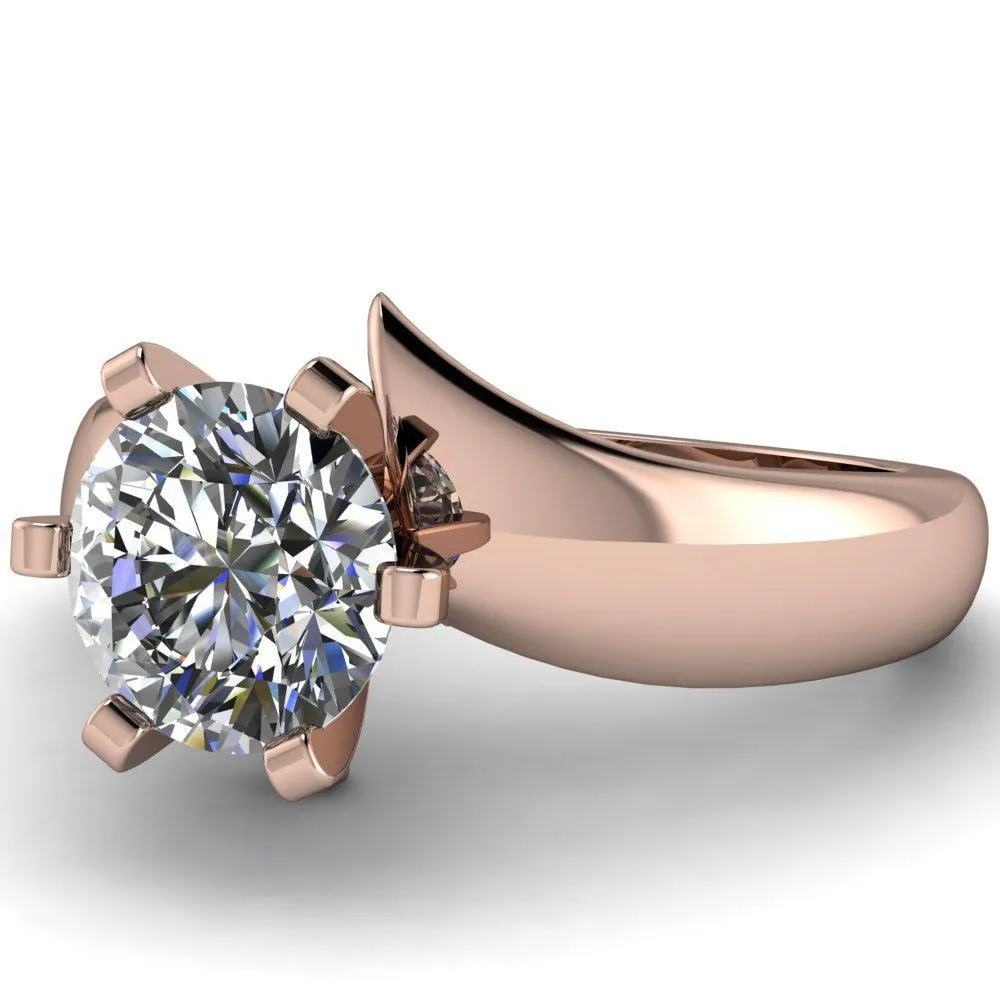 Monae Round Center Stone 6 Peg Wavy Bypass Engagement Ring