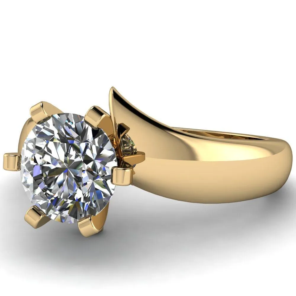 Monae Round Center Stone 6 Peg Wavy Bypass Engagement Ring