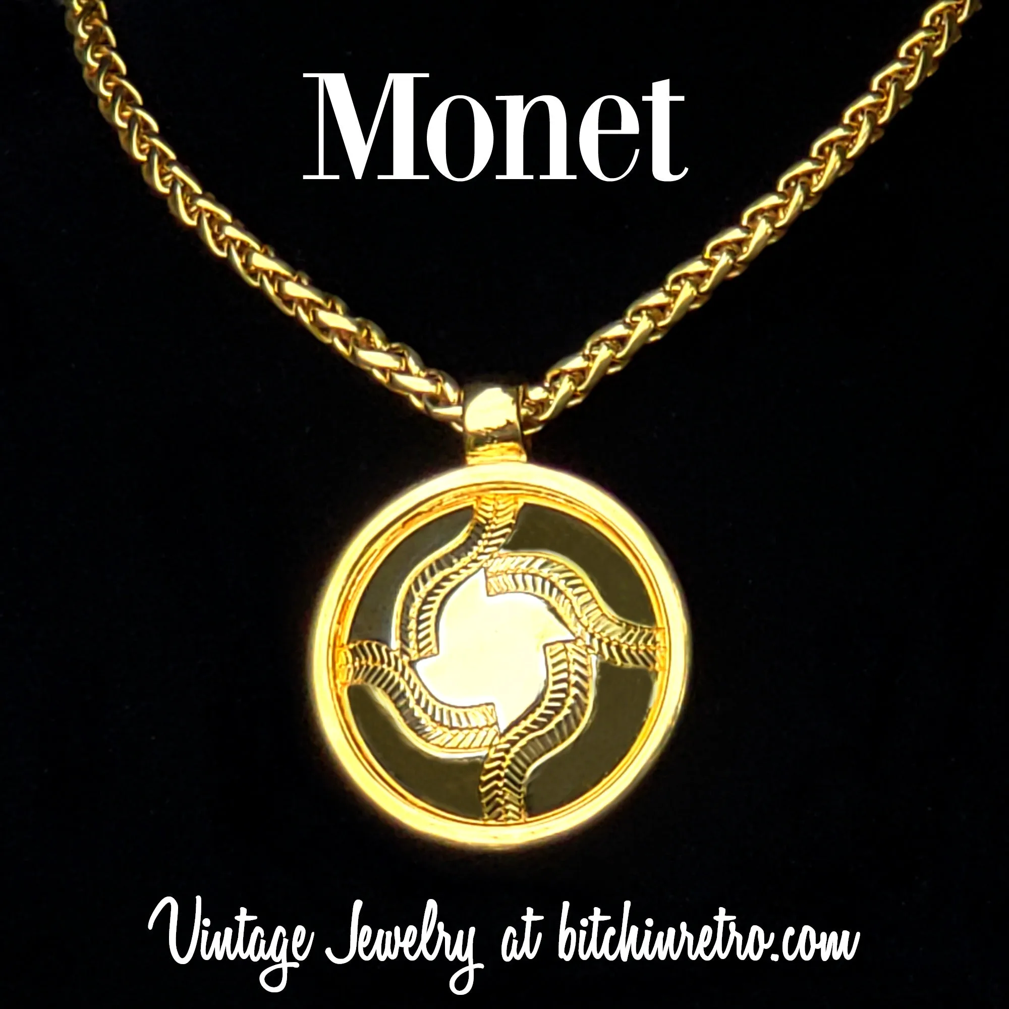 Monet Vintage Pendant Necklace With Baseball Stitching and Seams