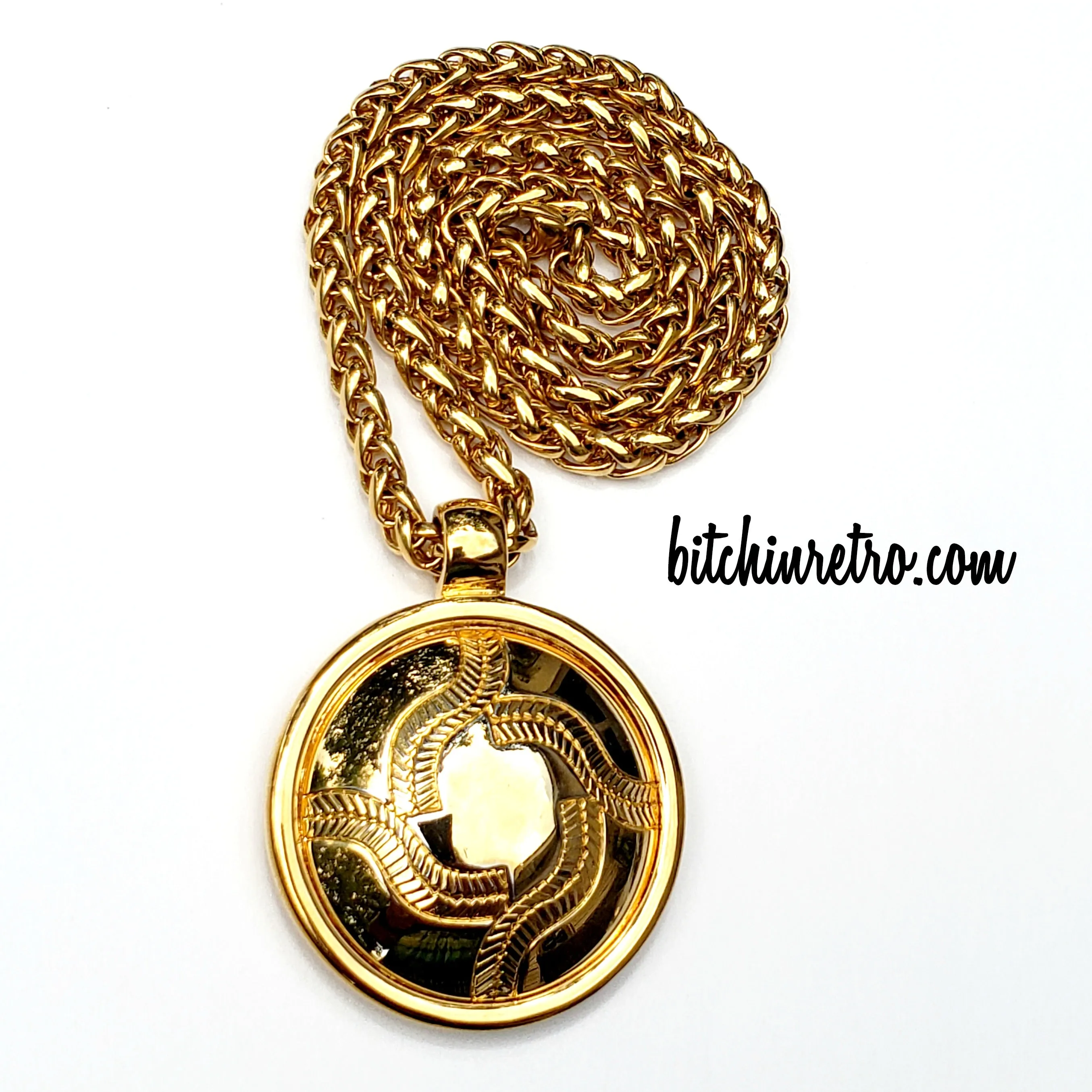 Monet Vintage Pendant Necklace With Baseball Stitching and Seams