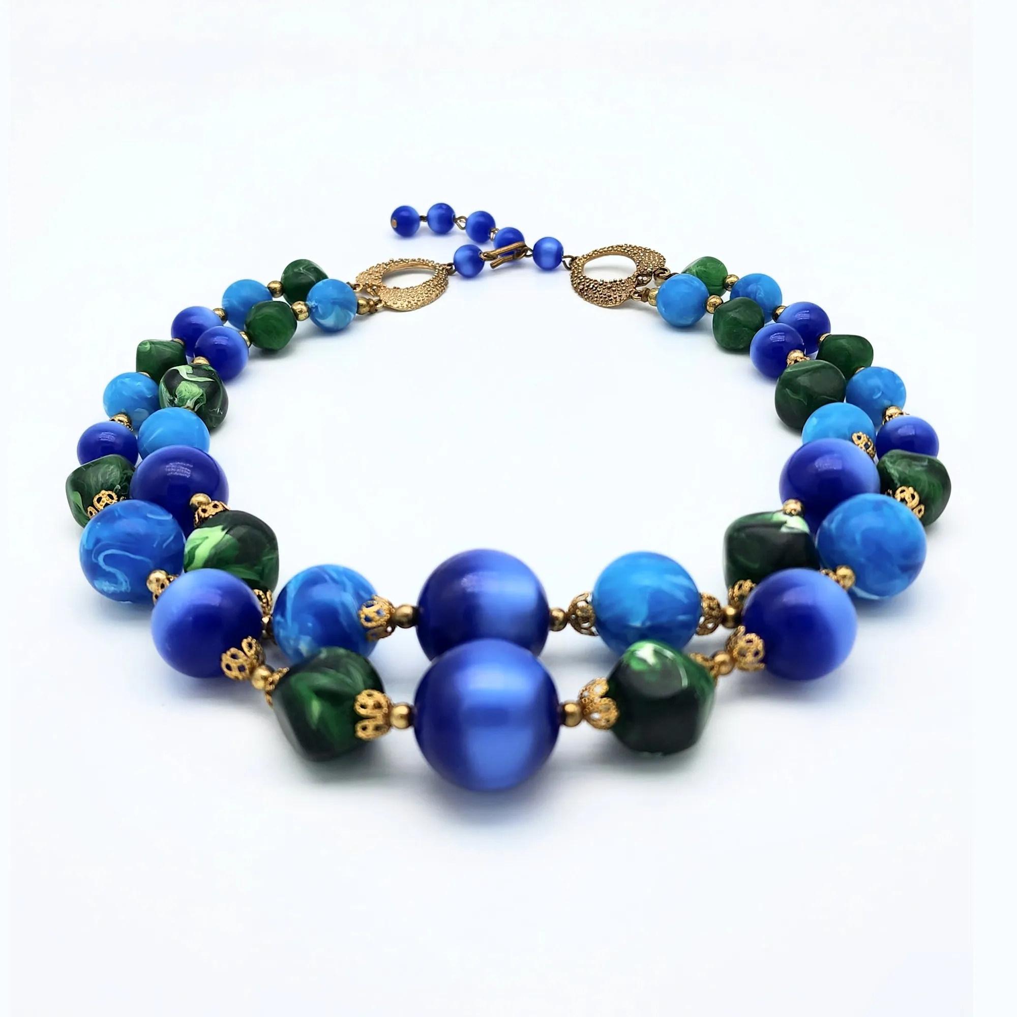 Moonglow Vintage Beaded Necklace with Filigree Bead Caps