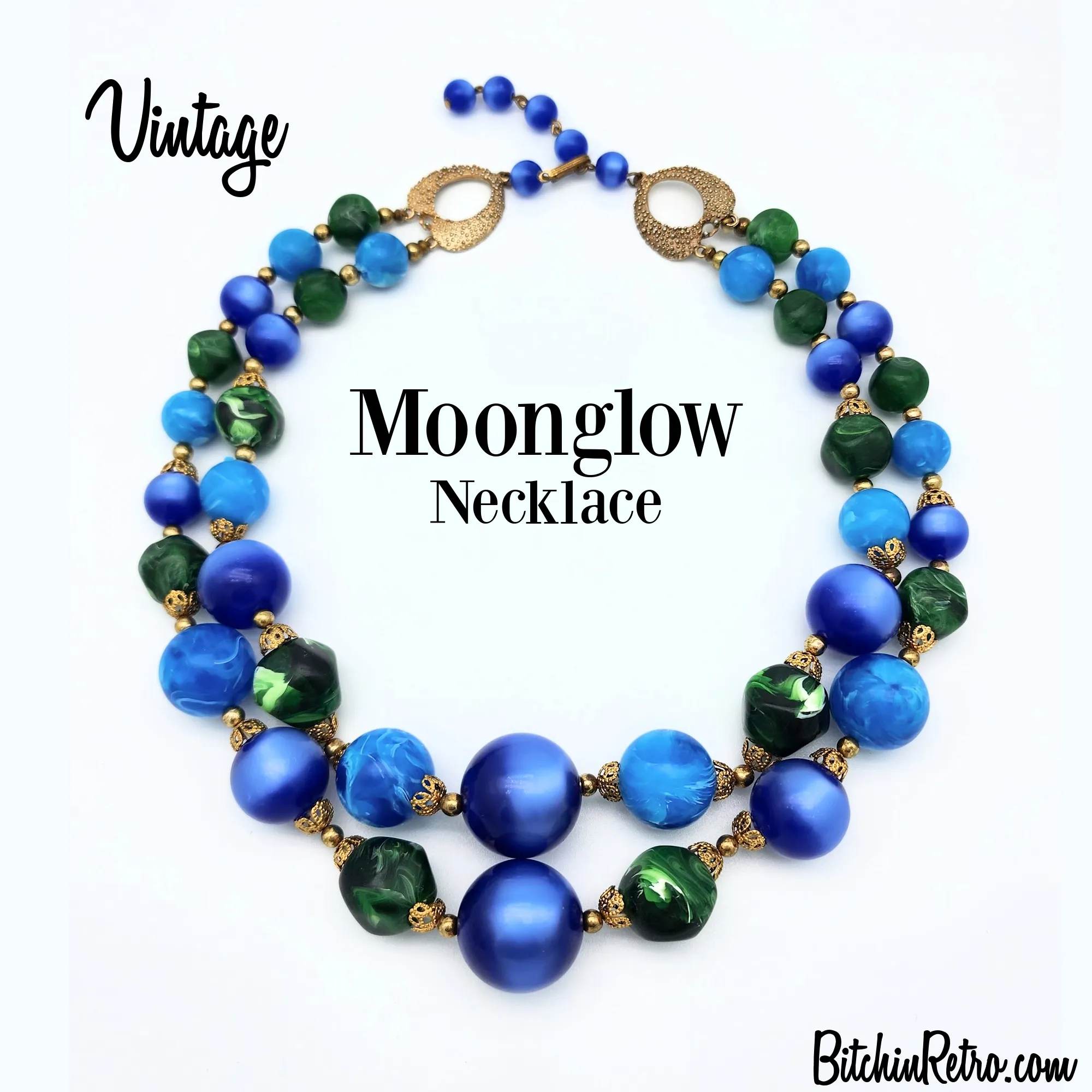 Moonglow Vintage Beaded Necklace with Filigree Bead Caps