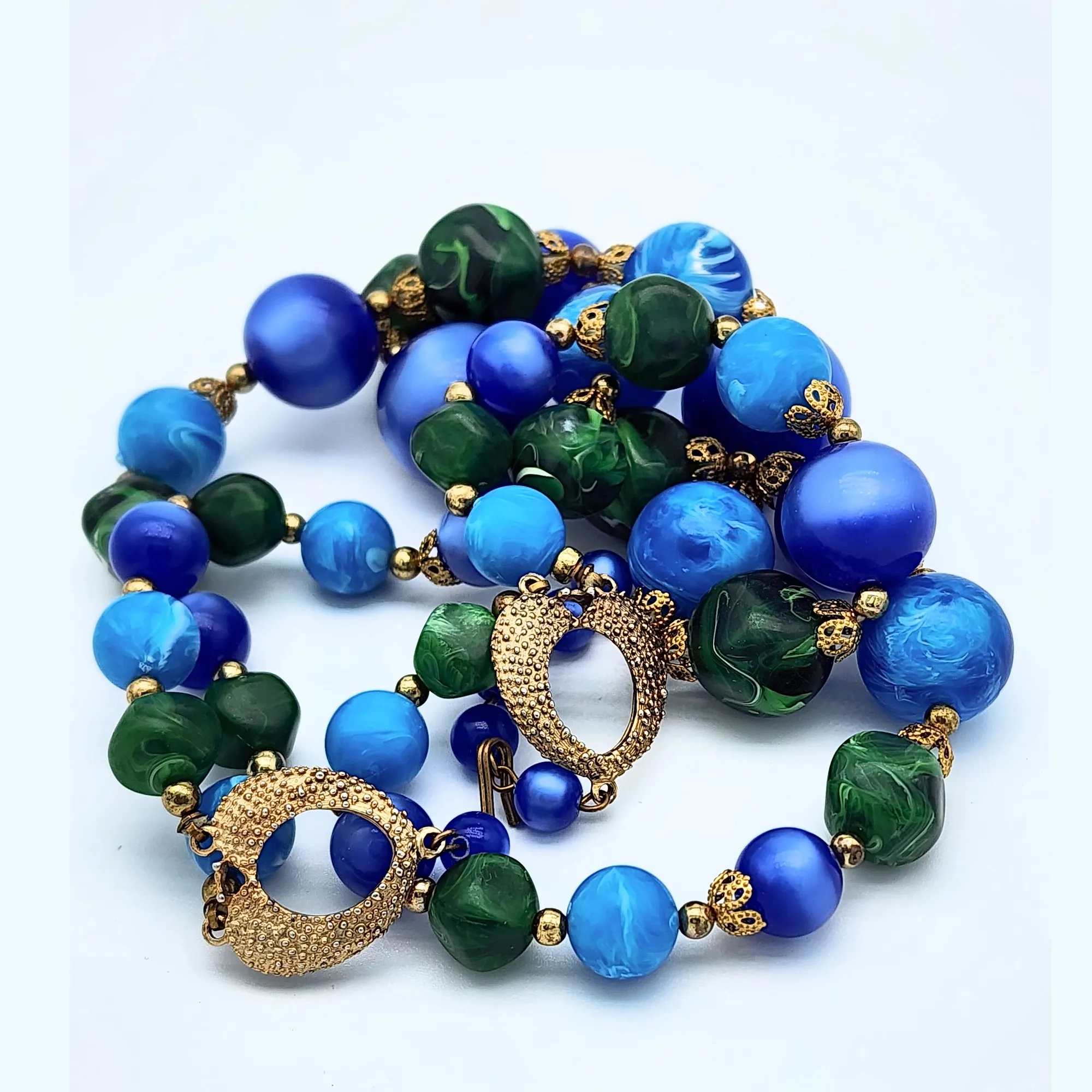 Moonglow Vintage Beaded Necklace with Filigree Bead Caps