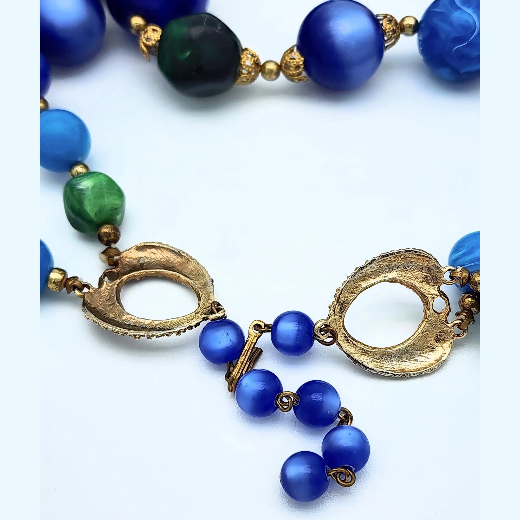 Moonglow Vintage Beaded Necklace with Filigree Bead Caps