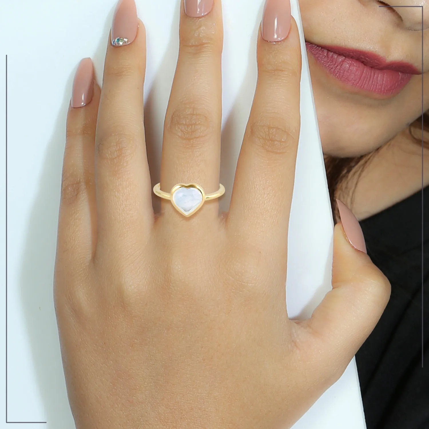 Moonstone Gemstone In 18K Yellow Gold Heart Ring Jewelry Valentine Gift For Her
