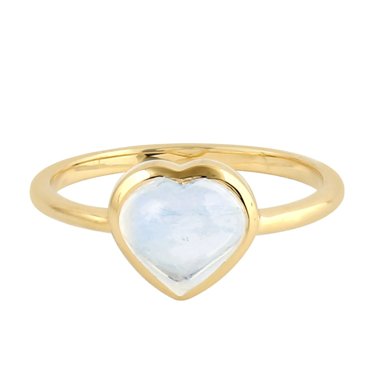 Moonstone Gemstone In 18K Yellow Gold Heart Ring Jewelry Valentine Gift For Her