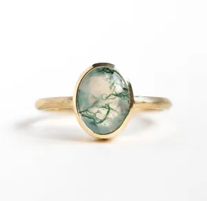 Moss Agate Solitaire Ring