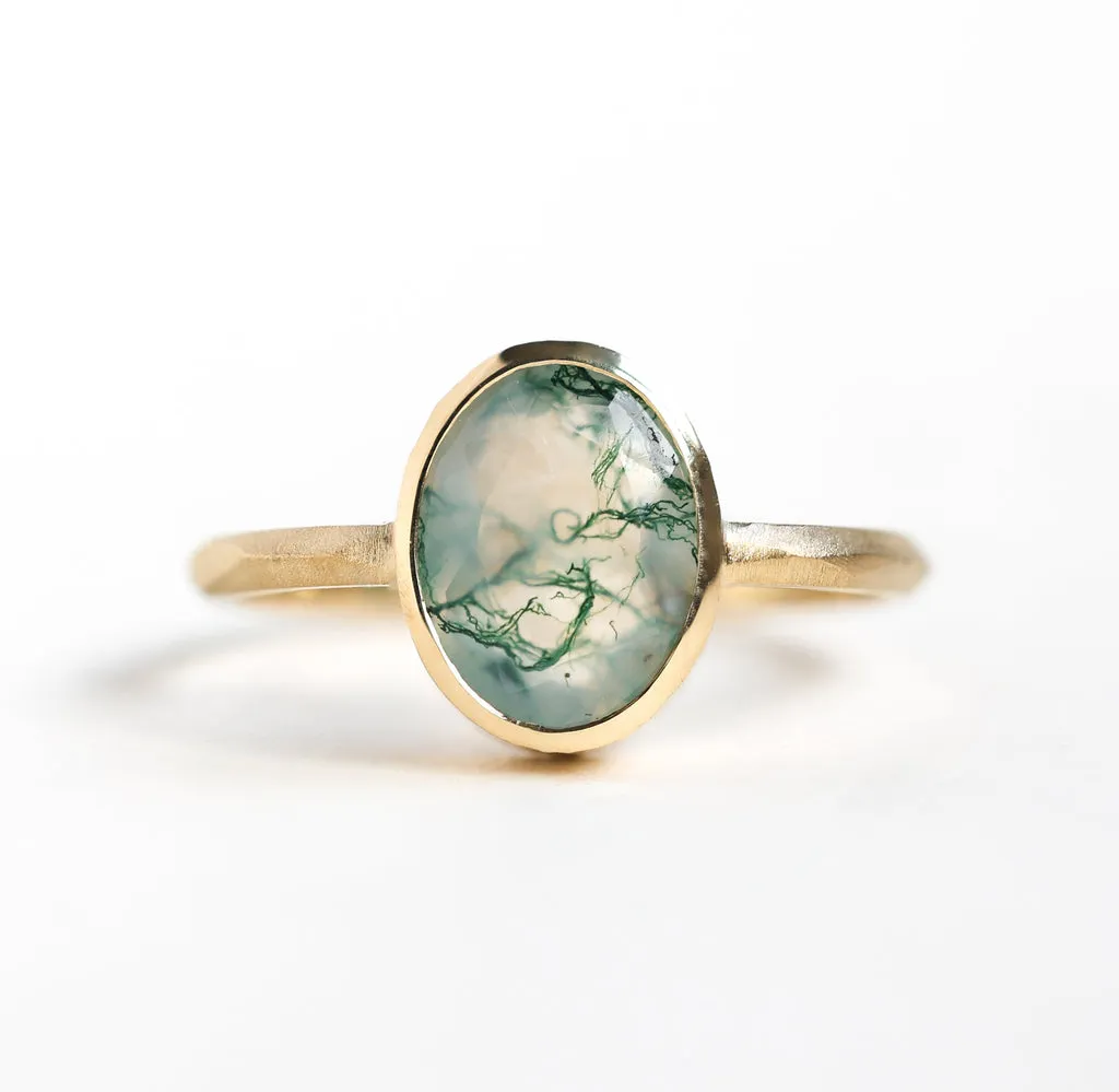Moss Agate Solitaire Ring