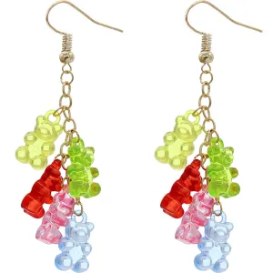 Multicolor Cascade Gummy Bear Drop Chain Earrings