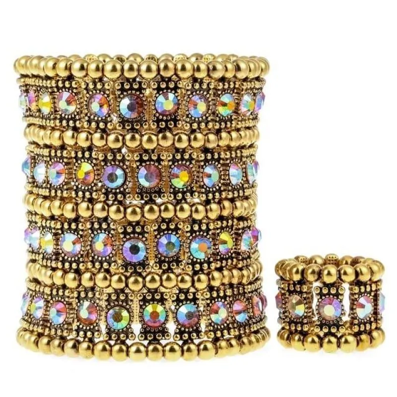 Multilayer Stretch Cuff Bracelet Ring Jewelry Sets
