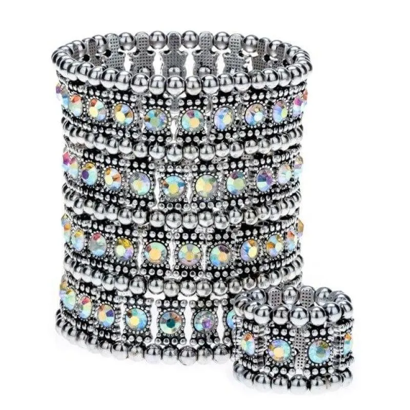 Multilayer Stretch Cuff Bracelet Ring Jewelry Sets