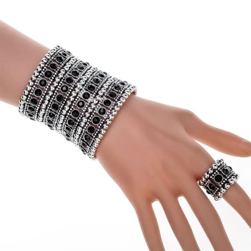 Multilayer Stretch Cuff Bracelet Ring Jewelry Sets