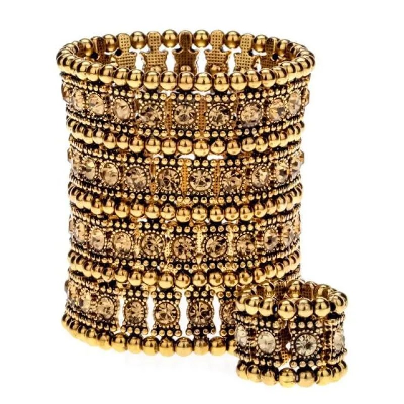 Multilayer Stretch Cuff Bracelet Ring Jewelry Sets
