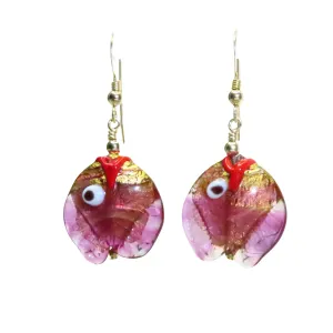 Murano Glass Pink Fish Gold Earrings - Gold Filled Findings