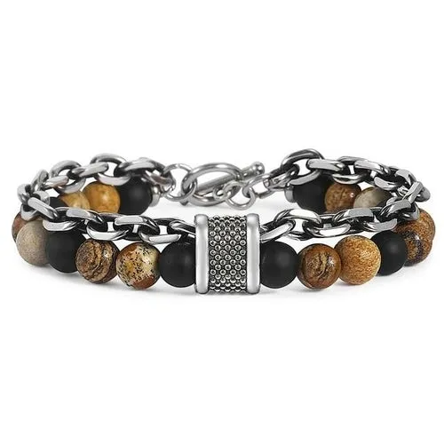 Natural Tiger Eye Stone Bracelet Men Stainless Steel Beaded Bracelets