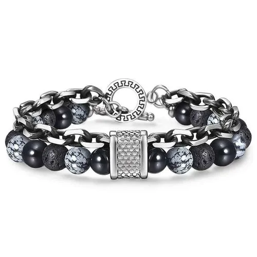 Natural Tiger Eye Stone Bracelet Men Stainless Steel Beaded Bracelets