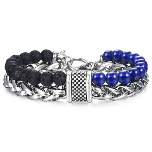 Natural Tiger Eye Stone Bracelet Men Stainless Steel Beaded Bracelets