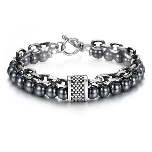 Natural Tiger Eye Stone Bracelet Men Stainless Steel Beaded Bracelets