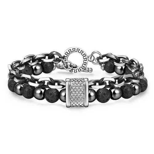Natural Tiger Eye Stone Bracelet Men Stainless Steel Beaded Bracelets