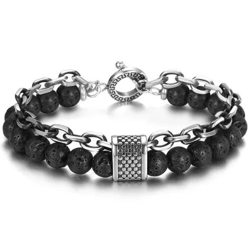 Natural Tiger Eye Stone Bracelet Men Stainless Steel Beaded Bracelets