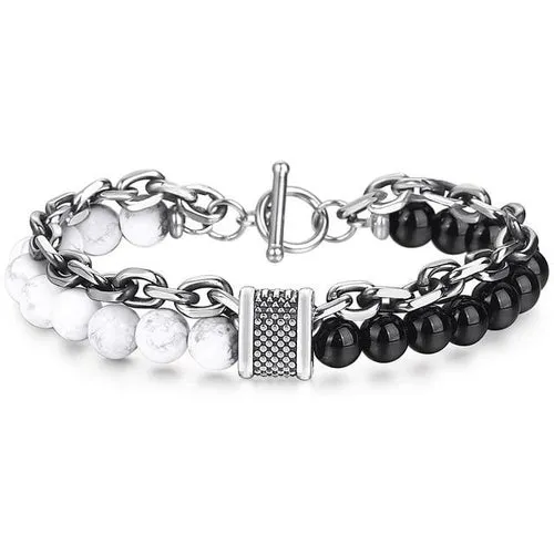 Natural Tiger Eye Stone Bracelet Men Stainless Steel Beaded Bracelets
