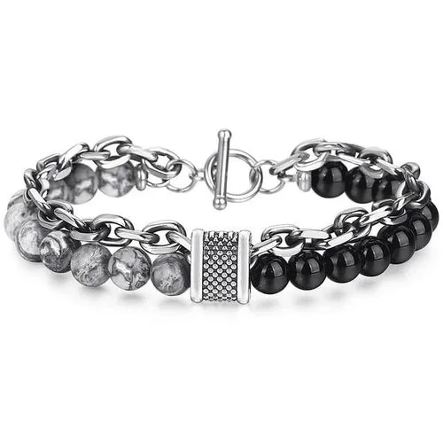 Natural Tiger Eye Stone Bracelet Men Stainless Steel Beaded Bracelets