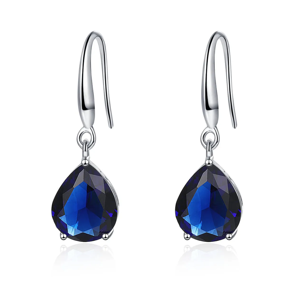 Navy Crystal & Silver-Plated Pear-Cut Drop Earrings
