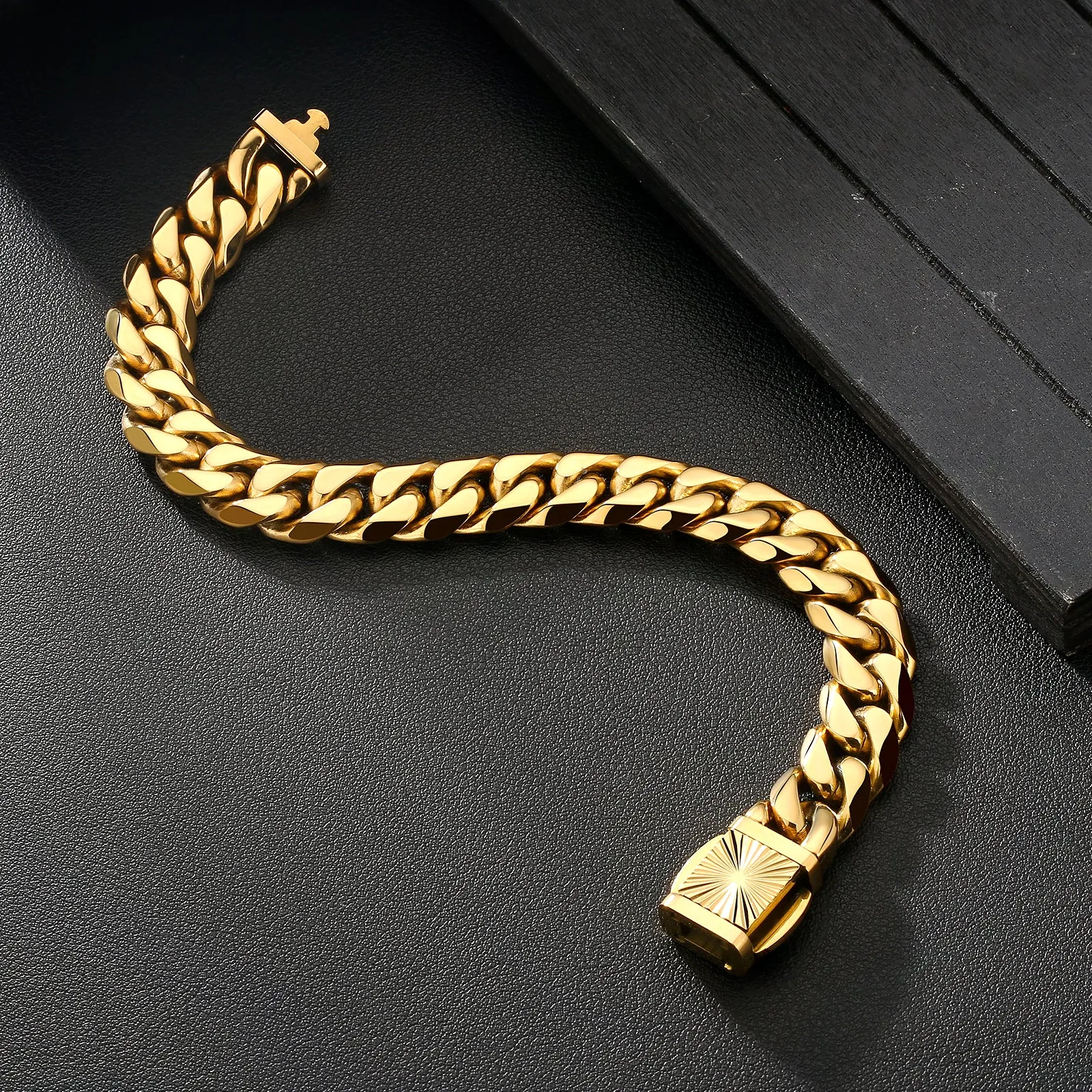 New 12mm 6-Sided Miami Cuban Link Bracelet with Embossed Clasp