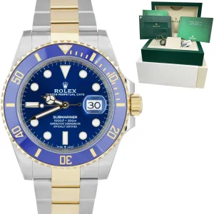 NEW 2021 Rolex Submariner Date 41mm Ceramic Two-Tone Gold Blue Watch 126613 LB