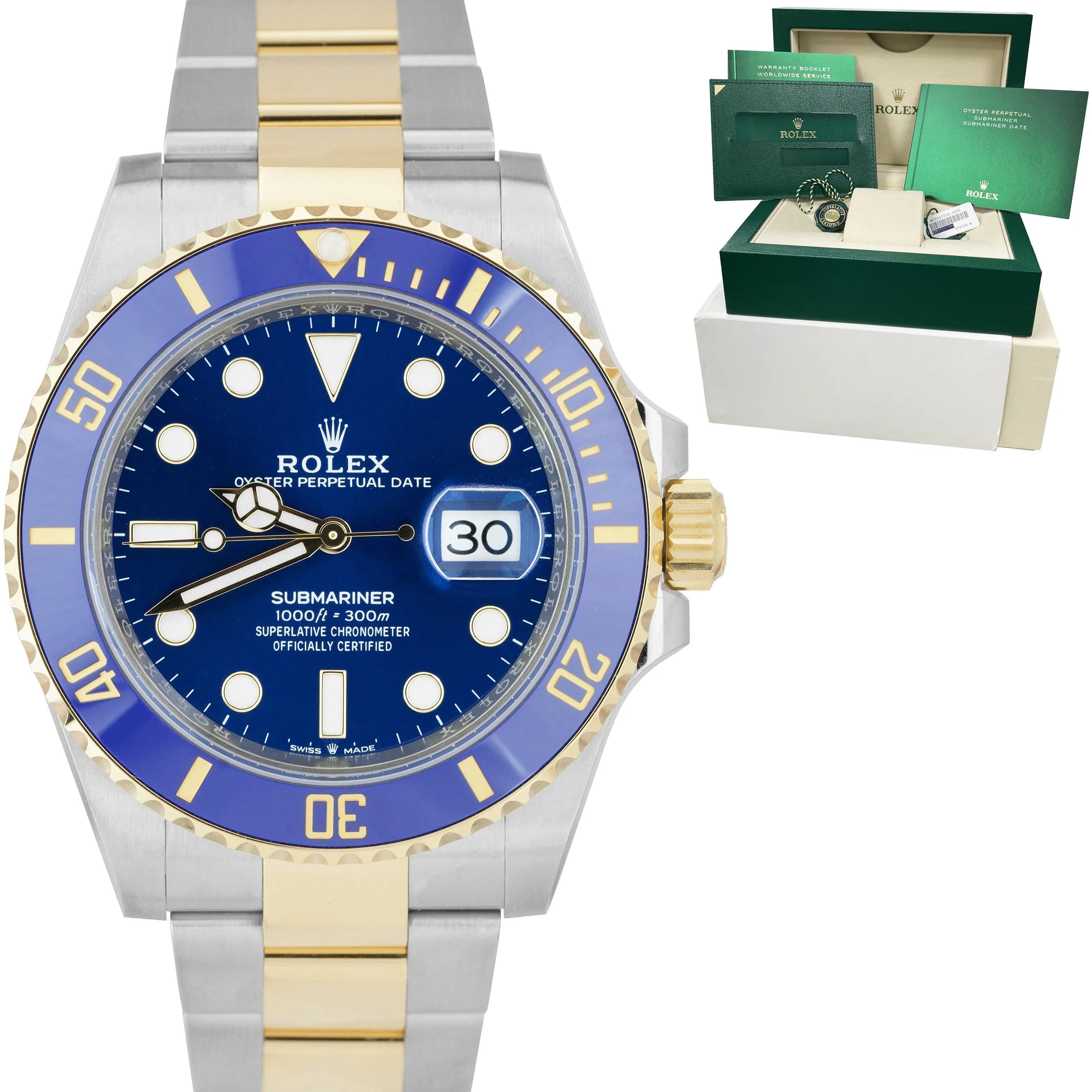 NEW 2021 Rolex Submariner Date 41mm Ceramic Two-Tone Gold Blue Watch 126613 LB