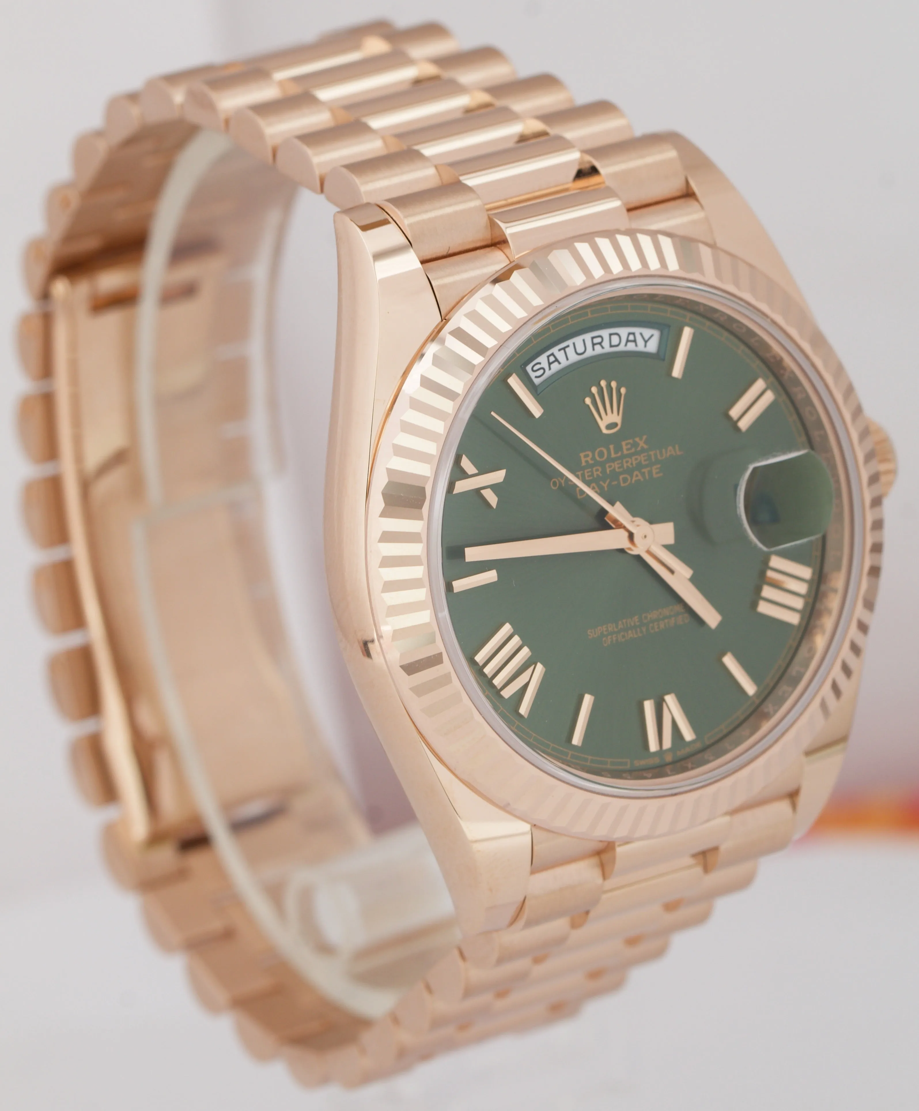 NEW 2023 Rolex Day-Date 40mm Olive Green President 18K Rose Gold 228235 BOX CARD