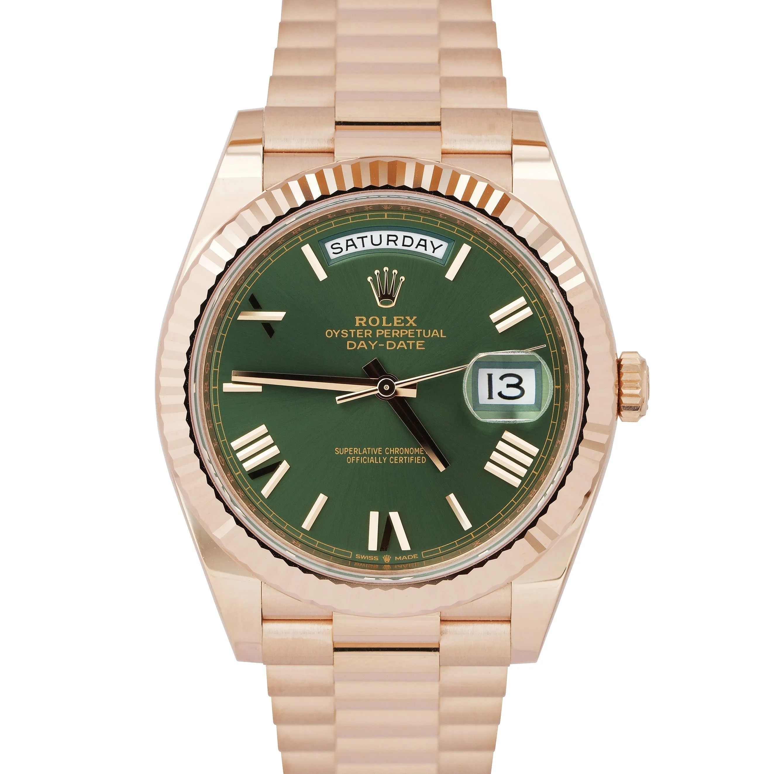 NEW 2023 Rolex Day-Date 40mm Olive Green President 18K Rose Gold 228235 BOX CARD