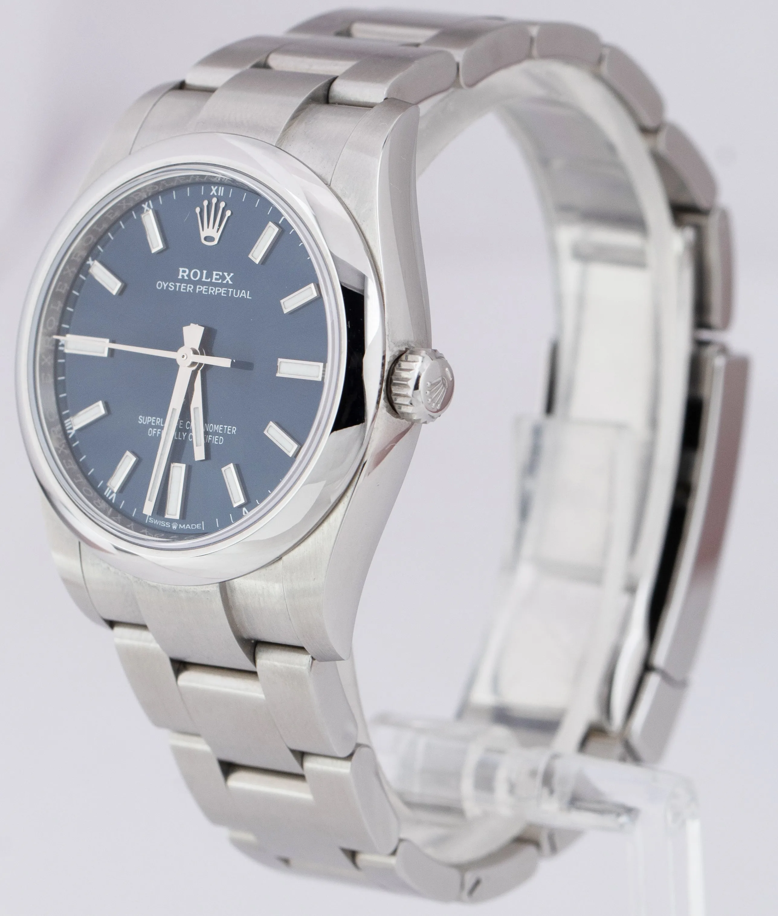 NEW MAY 2021 Rolex Oyster Perpetual 34mm Steel Blue Index Oyster Watch 124200