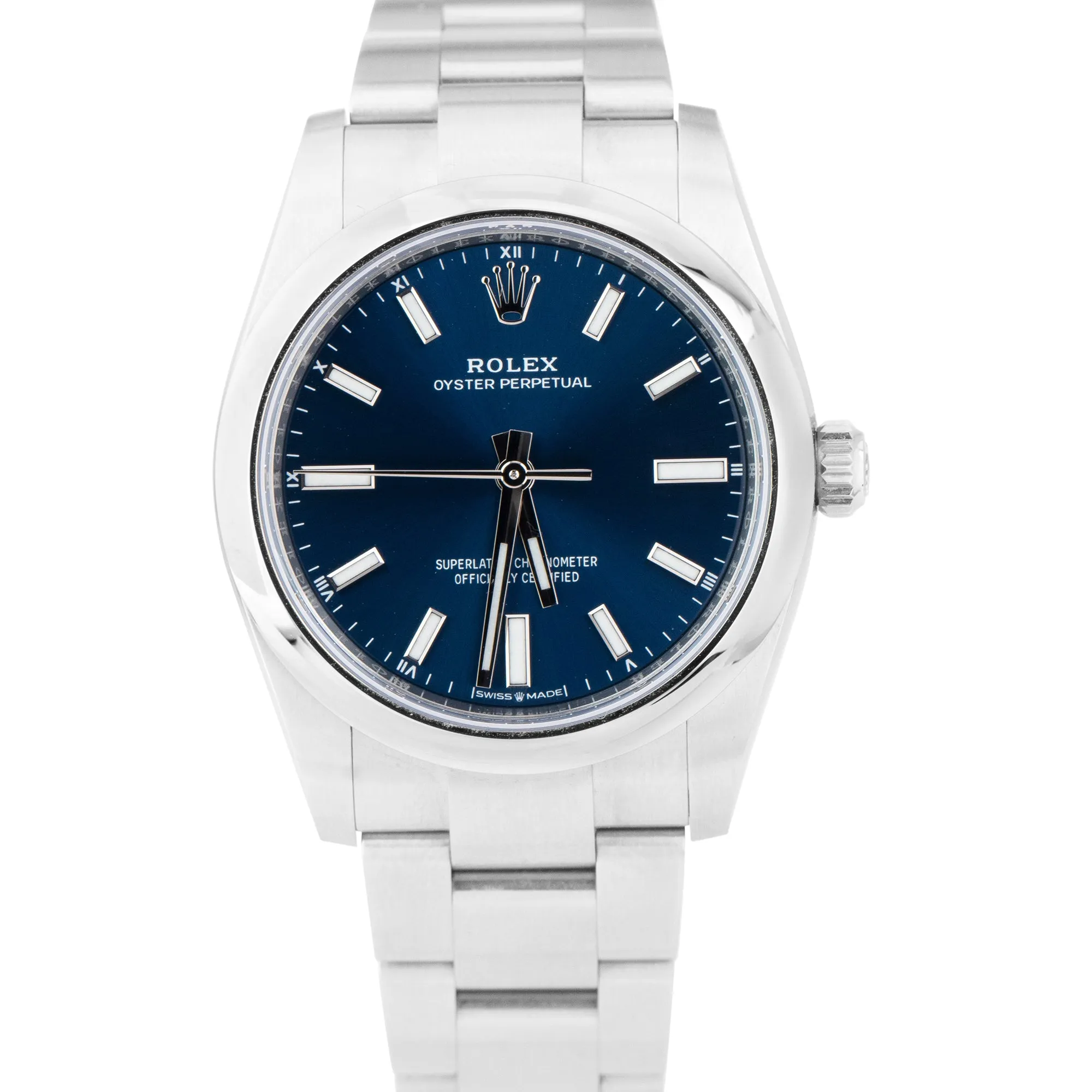 NEW MAY 2021 Rolex Oyster Perpetual 34mm Steel Blue Index Oyster Watch 124200