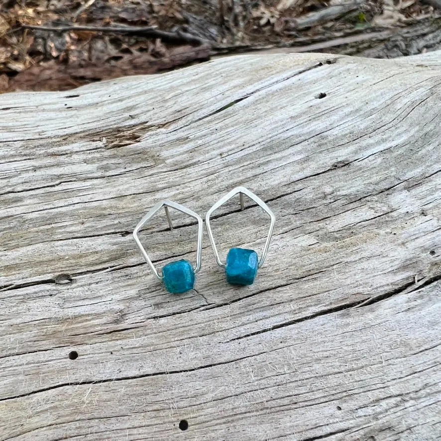 New Pentagonal Post Earrings with Healing Gemstones