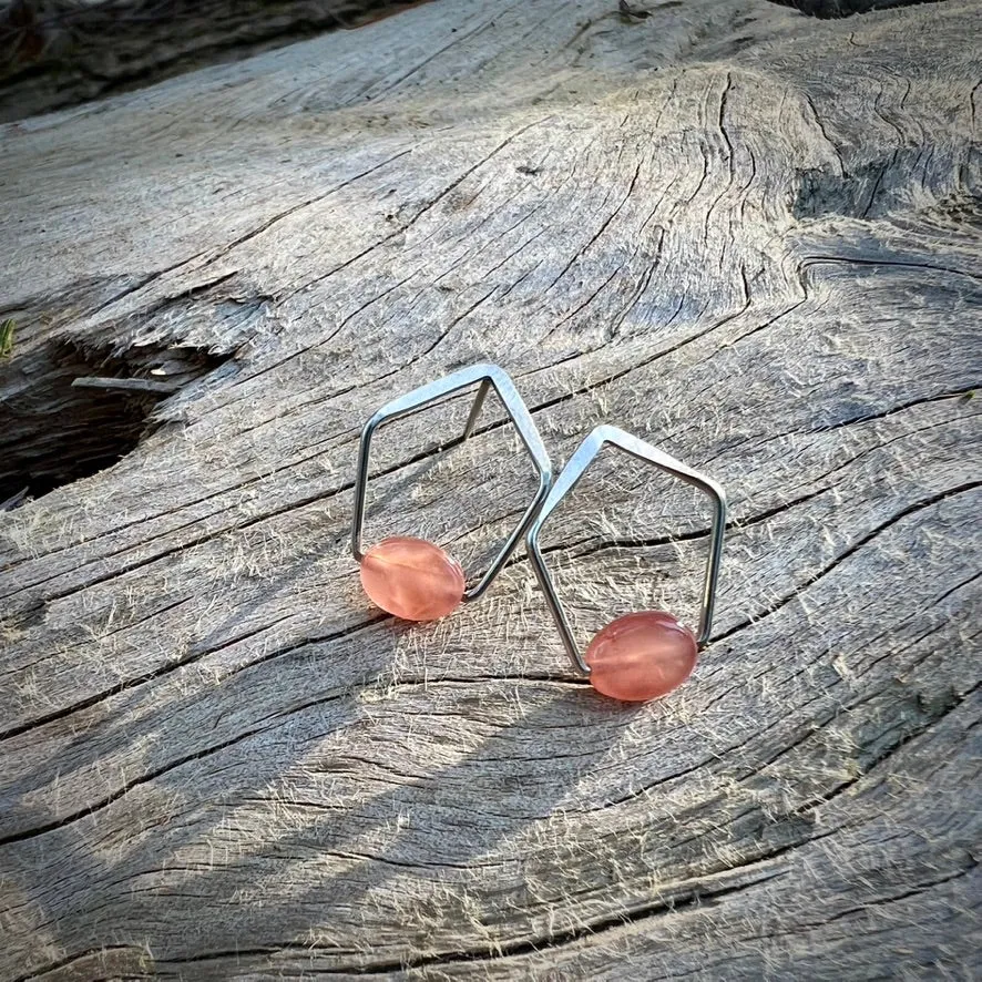 New Pentagonal Post Earrings with Healing Gemstones