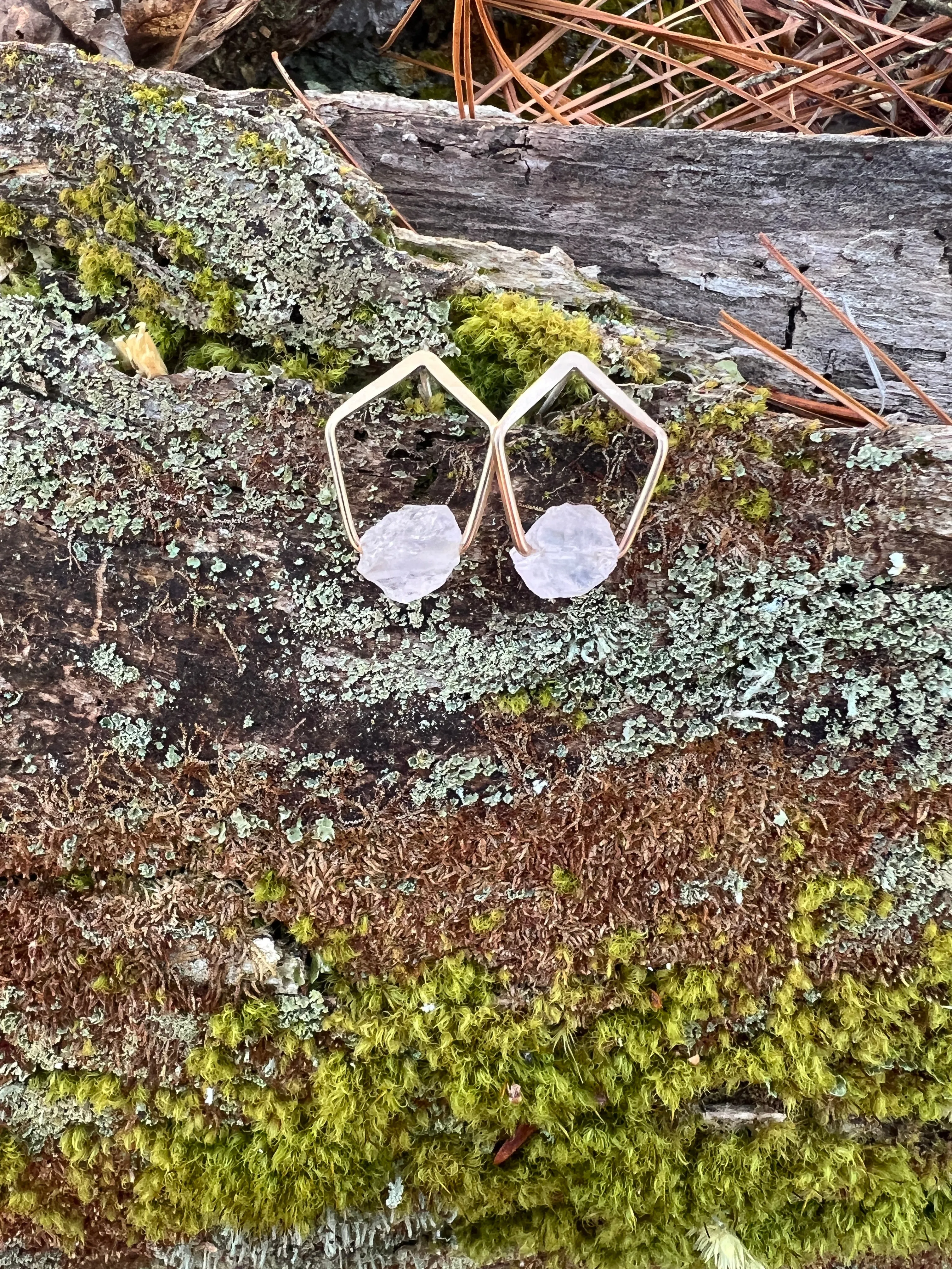 New Pentagonal Post Earrings with Healing Gemstones