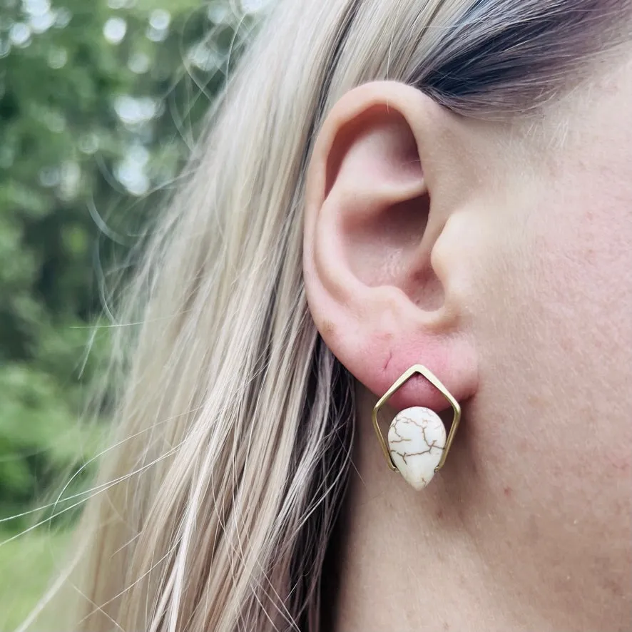 New Pentagonal Post Earrings with Healing Gemstones