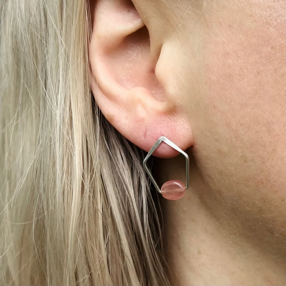 New Pentagonal Post Earrings with Healing Gemstones