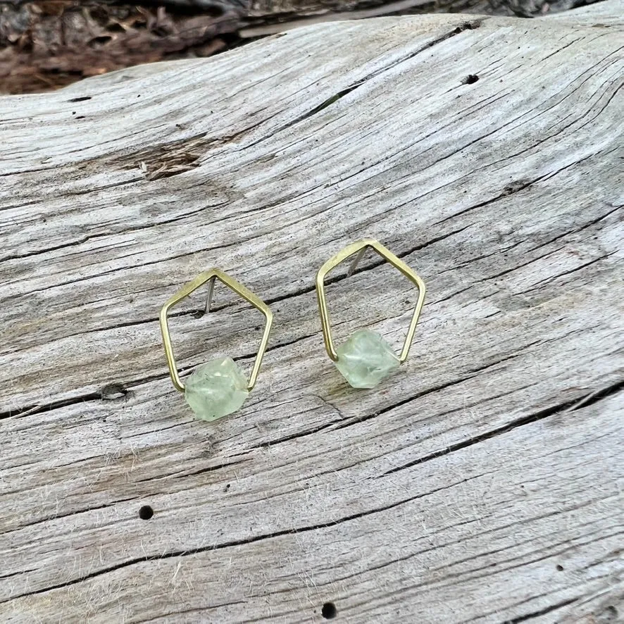New Pentagonal Post Earrings with Healing Gemstones