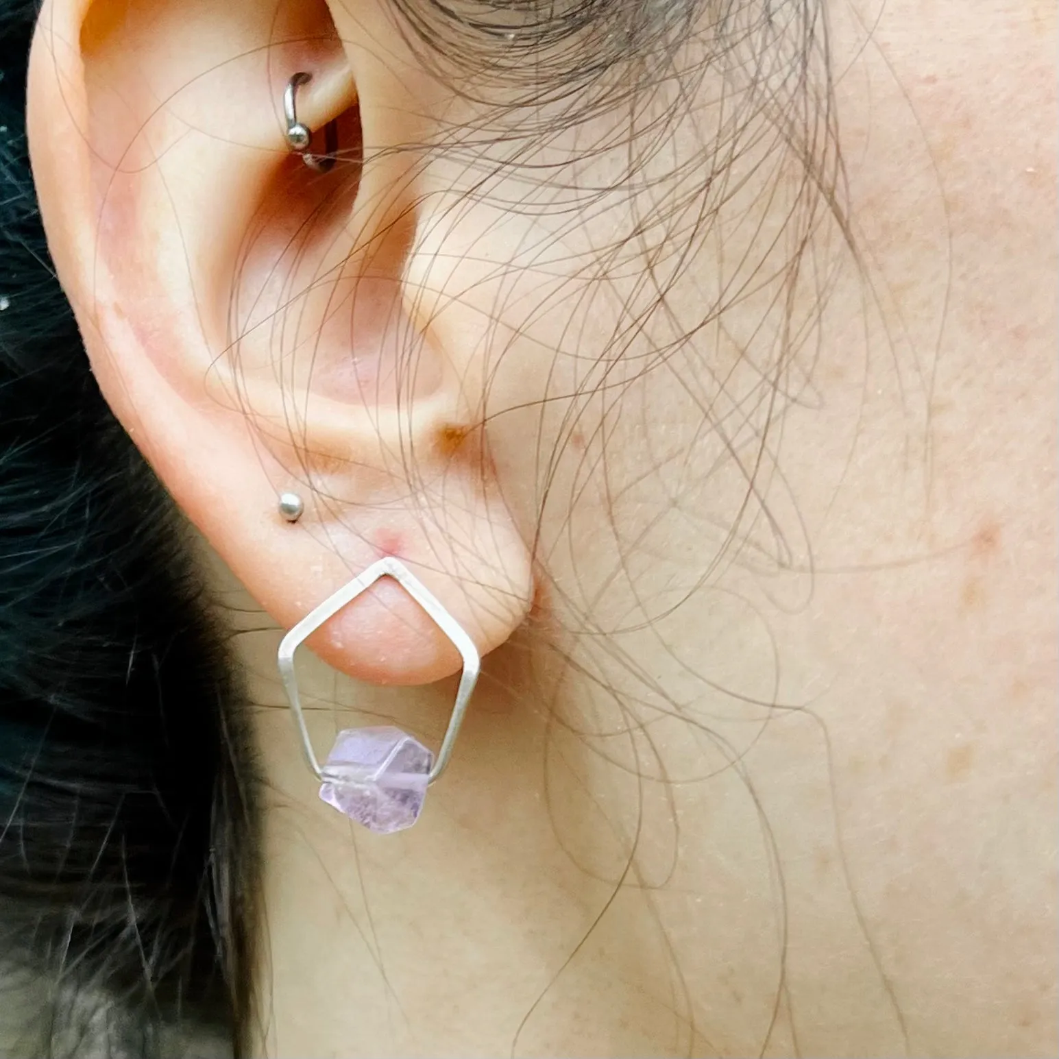 New Pentagonal Post Earrings with Healing Gemstones