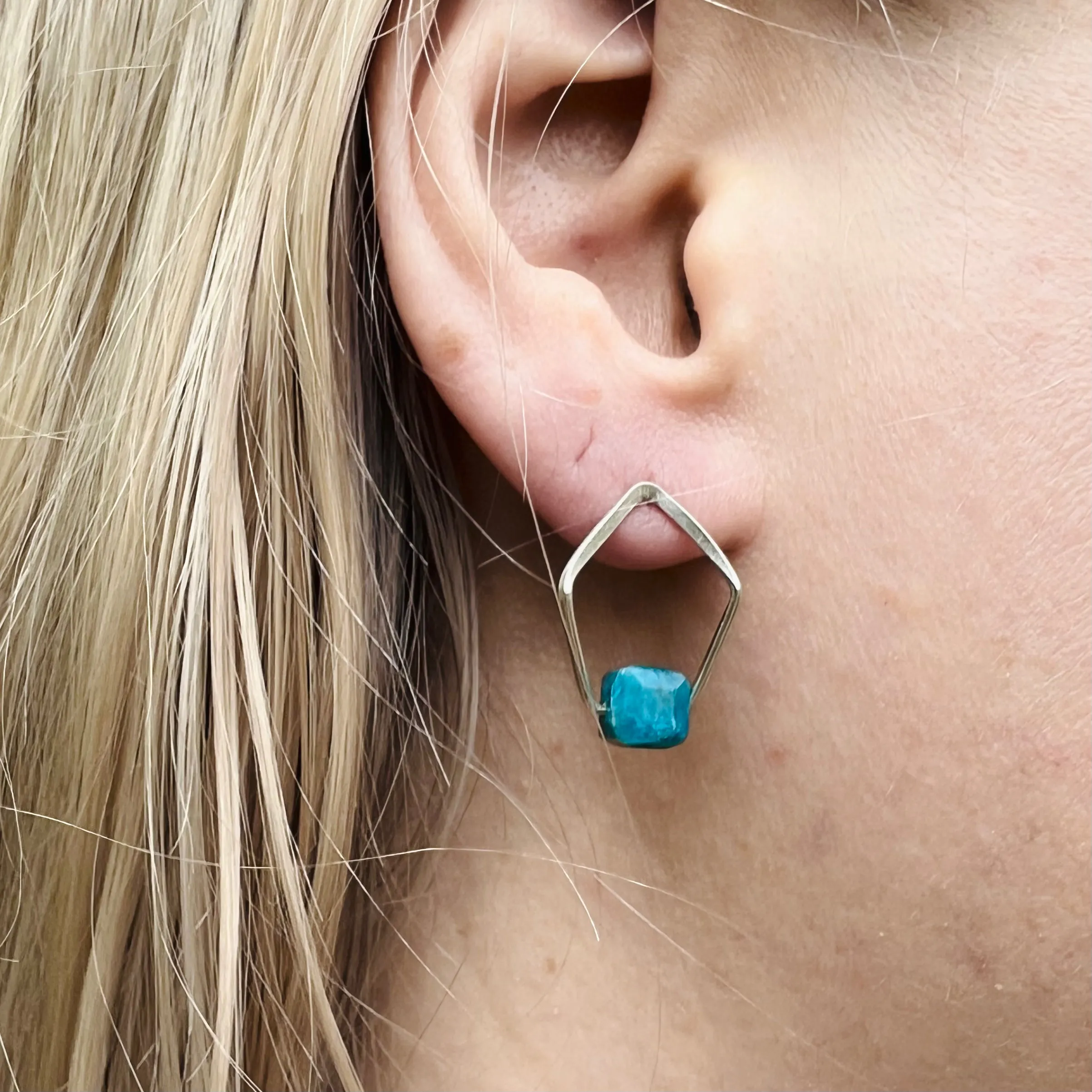 New Pentagonal Post Earrings with Healing Gemstones