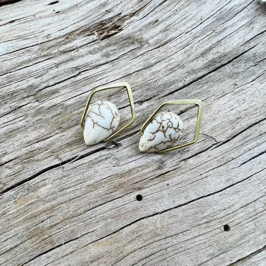 New Pentagonal Post Earrings with Healing Gemstones