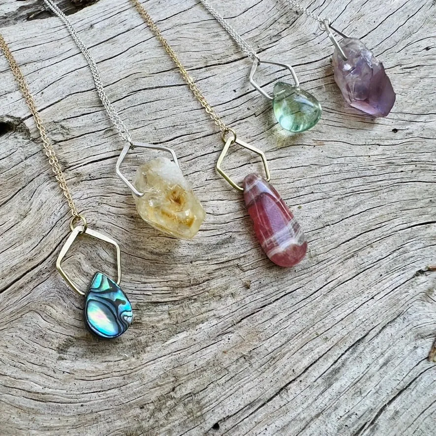 New Pentagonal Post Earrings with Healing Gemstones