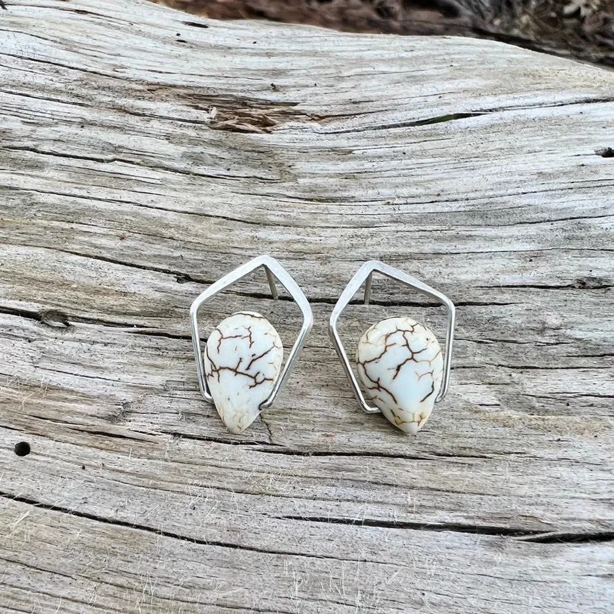 New Pentagonal Post Earrings with Healing Gemstones