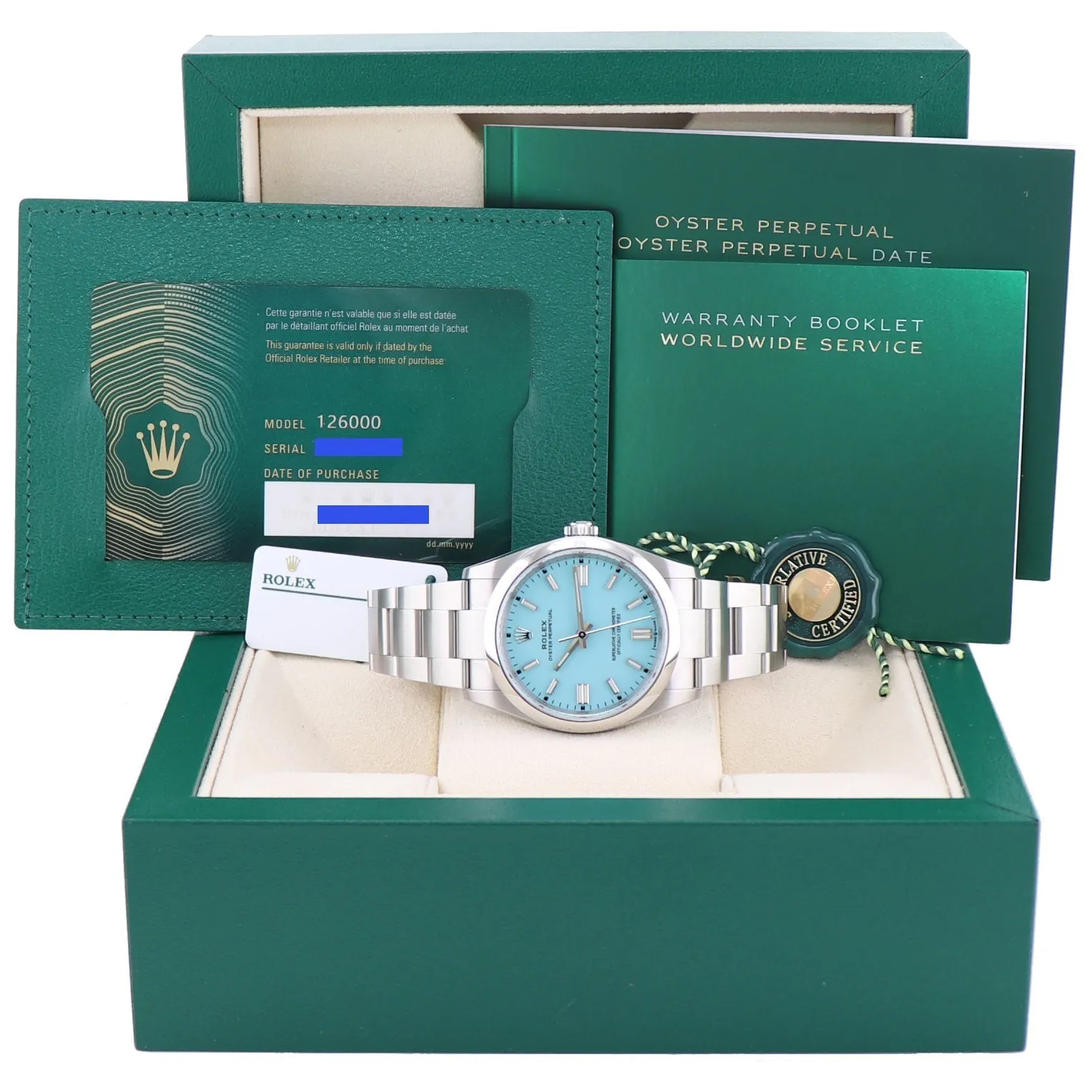 NEW SEPT 2022 PAPERS Rolex Oyster 126000 Perpetual 36mm TIFFANY BLUE Watch